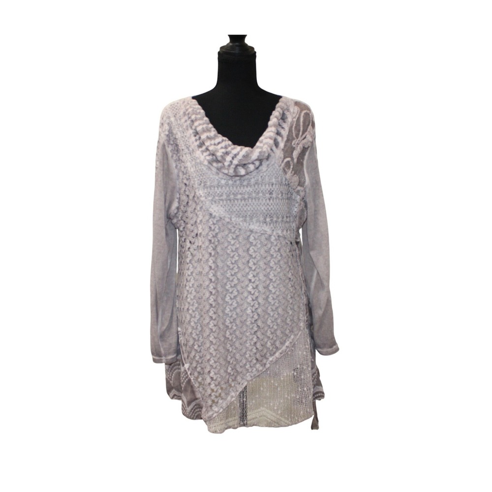 Simply Couture Tunic Top Women 3XL Mauve Excellent Boho Lace Crochet Cowl Neck